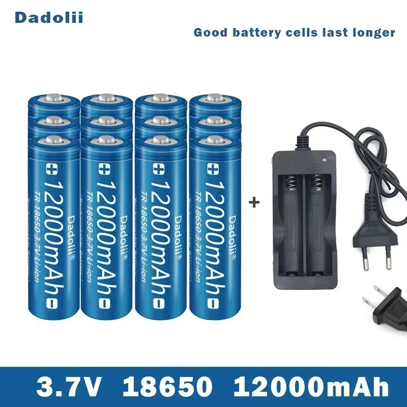 18650 3.7V 12000mAh Li-ion Rechargeable Battery – For Flashlights, Torches + Charger Included
