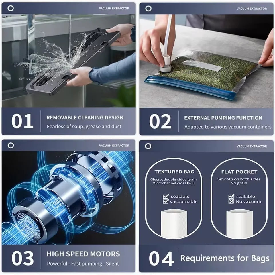Electric Vacuum Sealer Machine for Food Storage, Touch Button Dry & Wet Mode, Built-in Cutter, Kitchen Vacuum Packaging System