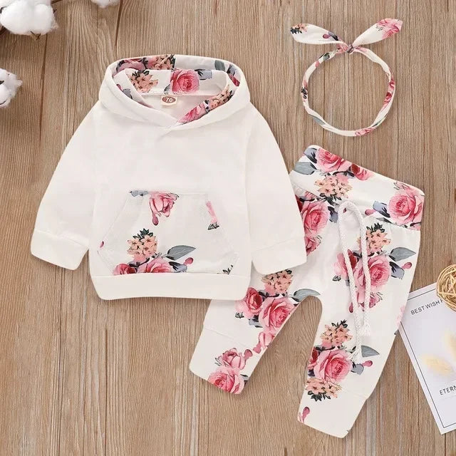 Newborn Baby Girls Clothes Set – Pink Ruffle Top & Heart Print Bow Trousers, Princess Casual Outfit for Infants