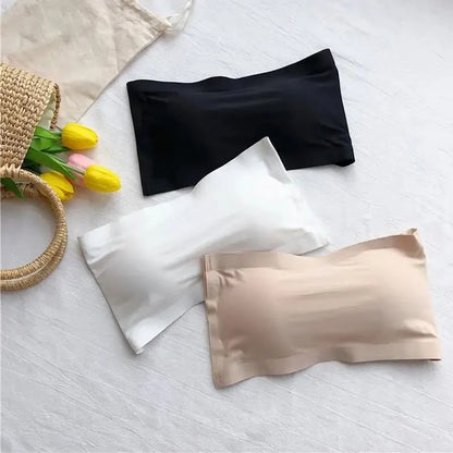 Seamless One-Piece Tube Top for Women — Strapless Bandeau with Removable Pads, Basic Black/White/Skin Lingerie
