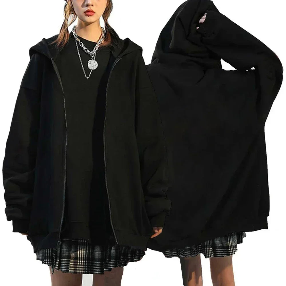 Unisex Oversized Fleece Zipper Hoodie – Y2K Harajuku Style Casual Jacket for Men & Women – Spring, Autumn & Winter Sweatshirt