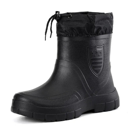 Winter Windproof Cotton Rain Boots for Men, Warm Waterproof Ankle Rain Shoes, Slip-On Fashion Work Boots, 2024