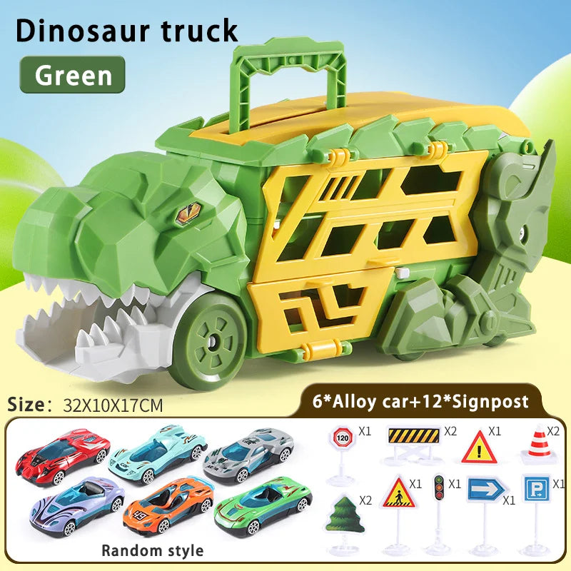 Dinosaur Transporter Truck Toy – Foldable Track with Alloy Car and Transforming Dinosaur | Gift for Toddler Boys