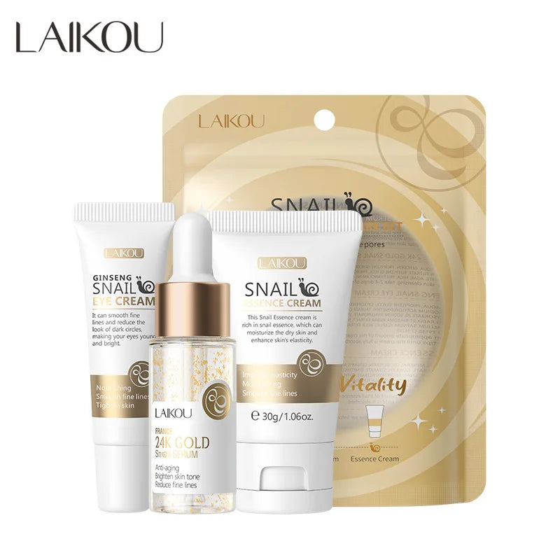 3pcs LAIKOU Vitamin C 24K Golden Sakura Skincare Set – Moisturizing Face Cream, Serum & Eye Cream