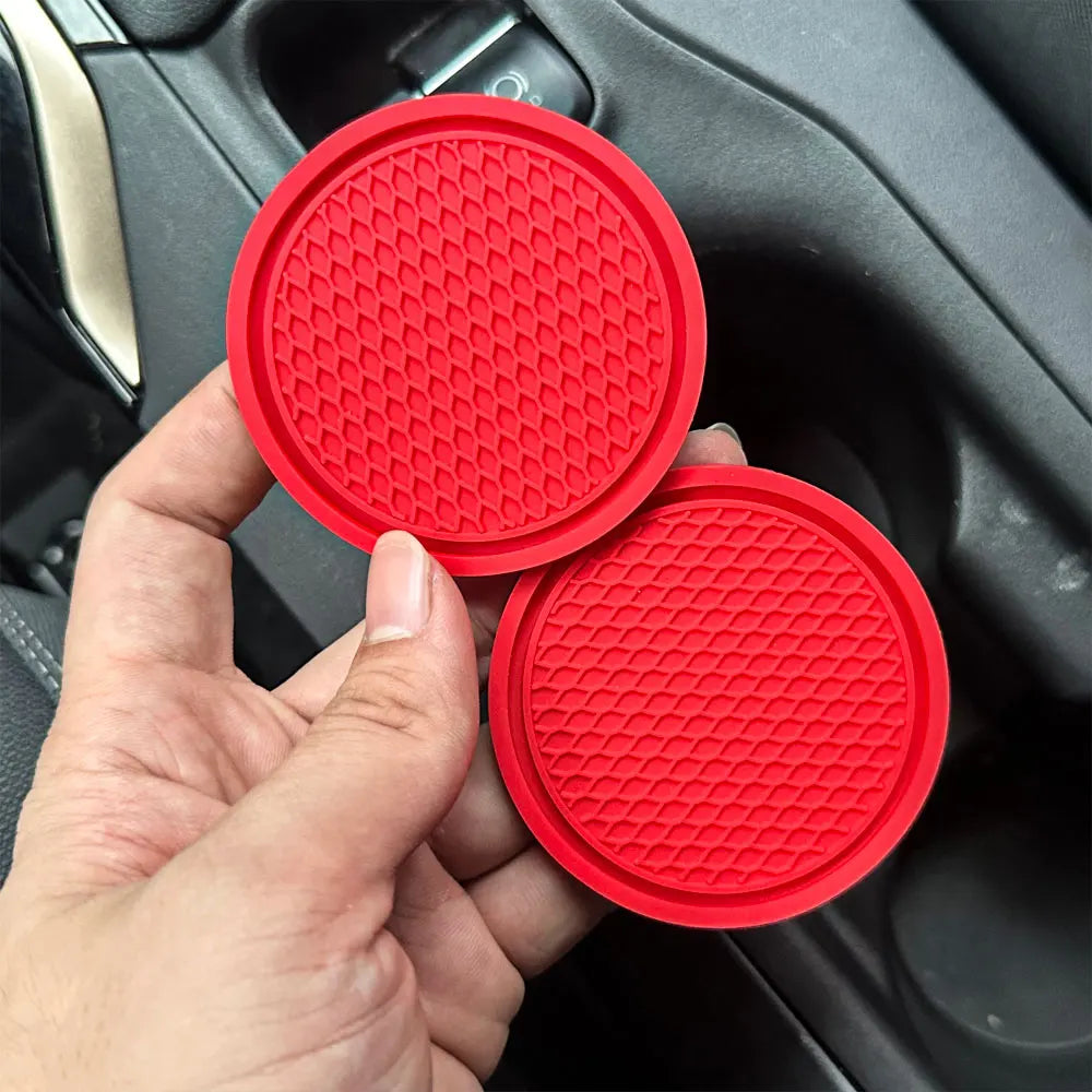 2PCS Non-Slip Car Cup Holder Mats – Round Heat-Resistant Drink Pad Coasters for Interior Auto Decoration Accessories