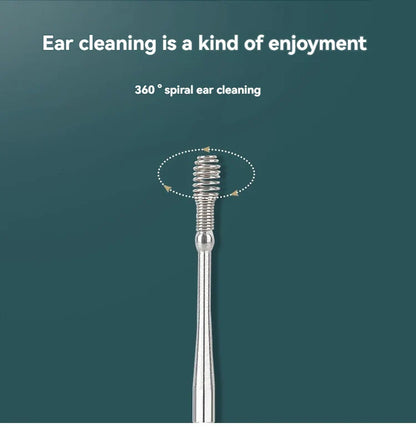 6pcs Stainless Steel Ear Wax Removal Tool Set – Spiral Rotating Ear Picker Spoon for Cleaning & Collecting Ear Wax