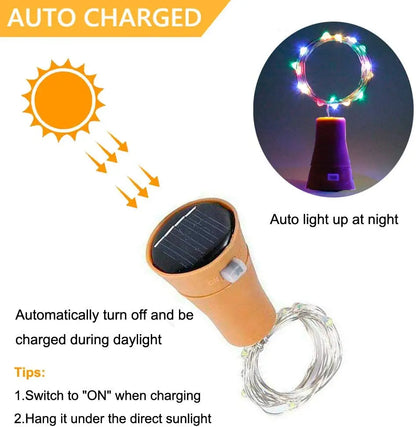 Solar Wine Bottle Lights – 10LED/15LED/20LED Cork Shape Fairy Lights, Copper Wire Garland for Christmas & Home Room Decoration