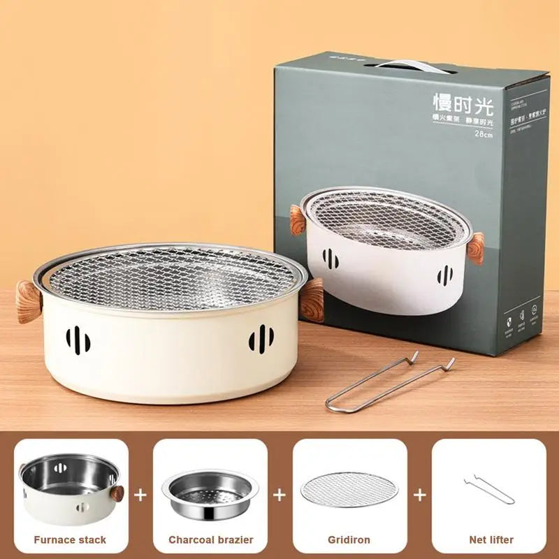Portable Korean Charcoal BBQ Grill - Stainless Steel Split Stove, Non-stick Round Rack - Ideal for Outdoor Camping