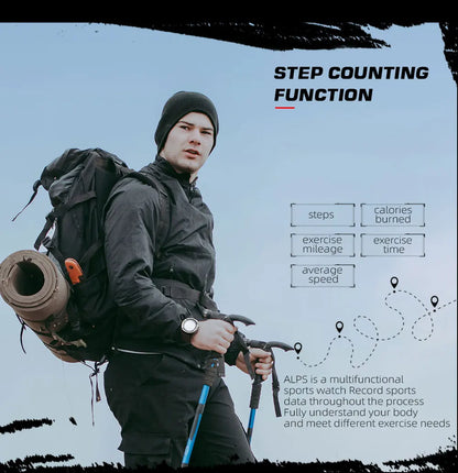 NORTH EDGE ALPS 45MM Men's Outdoor Sports Watch Waterproof Compass Metronome Carbon Fiber Case Nylon Strap