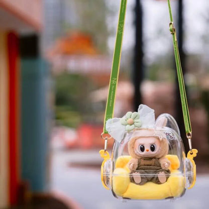 17cm Labubu Doll Storage Bag — Cute Transparent Cotton Crossbody Bag for Toy Display & Mini Sofa Accessories