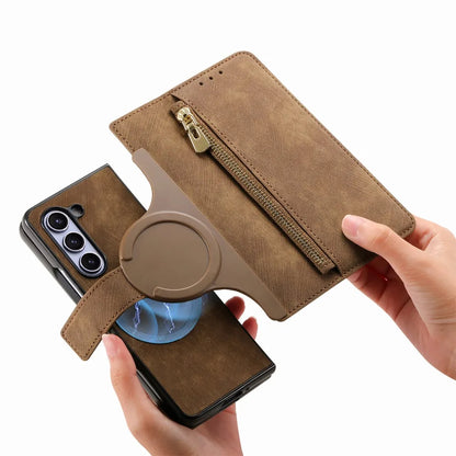 2-in-1 Detachable Leather Wallet Case for Samsung Galaxy Z Fold 6/5/4/3 – Zipper Card Slot Cover 5G Compatible