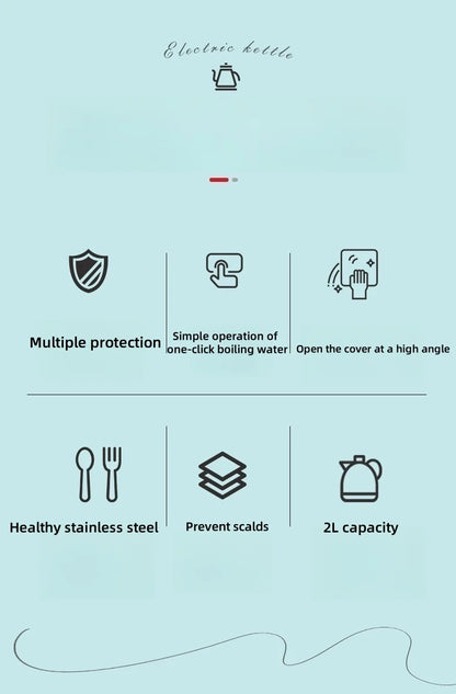 2L Travel Electric Kettle | Stainless Steel Portable Water Boiler for Tea & Coffee
