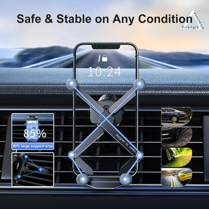 360 Degree Rotatable Alloy Car Phone Holder - Invisible Gravity Mount for Air Vent and Dashboard GPS Support