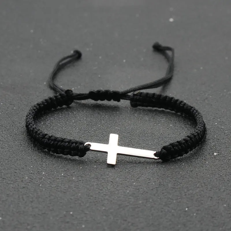 UILZ Creative Stainless Steel Cross Bracelet - Hand-Woven Adjustable Colored String, Couple Versatile Jewelry