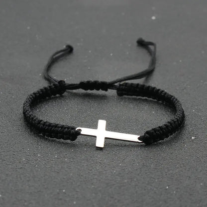 UILZ Creative Stainless Steel Cross Bracelet - Hand-Woven Adjustable Colored String, Couple Versatile Jewelry