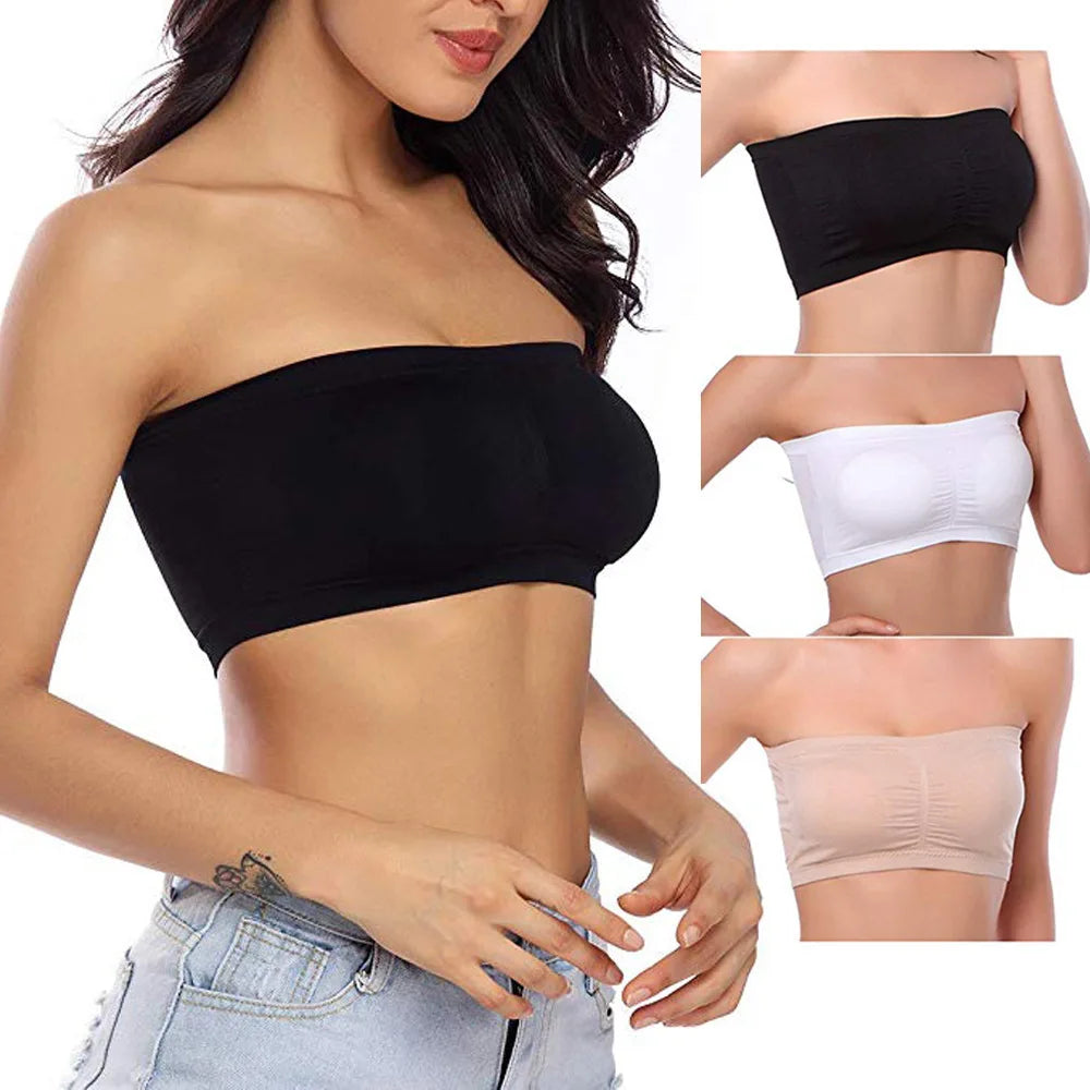 Women's Plus Size Strapless Bra – Thin, Removable Chest Cushion, Stretchy Seamless Invisible Bra, S-6XL
