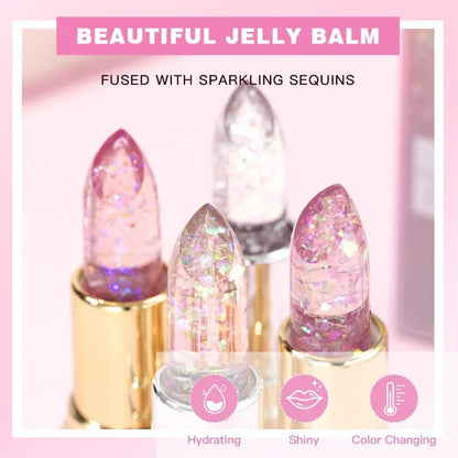Soft Jelly Color-Changing Lipstick – Glossy Hydrating Glitter Lip Balm with Sparkling Red Shade