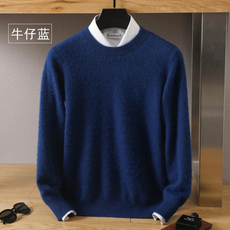Men's Pure Mink Cashmere Sweater - Luxury O-Neck Long Sleeve Knit Pullover For Autumn & Winter Fashion