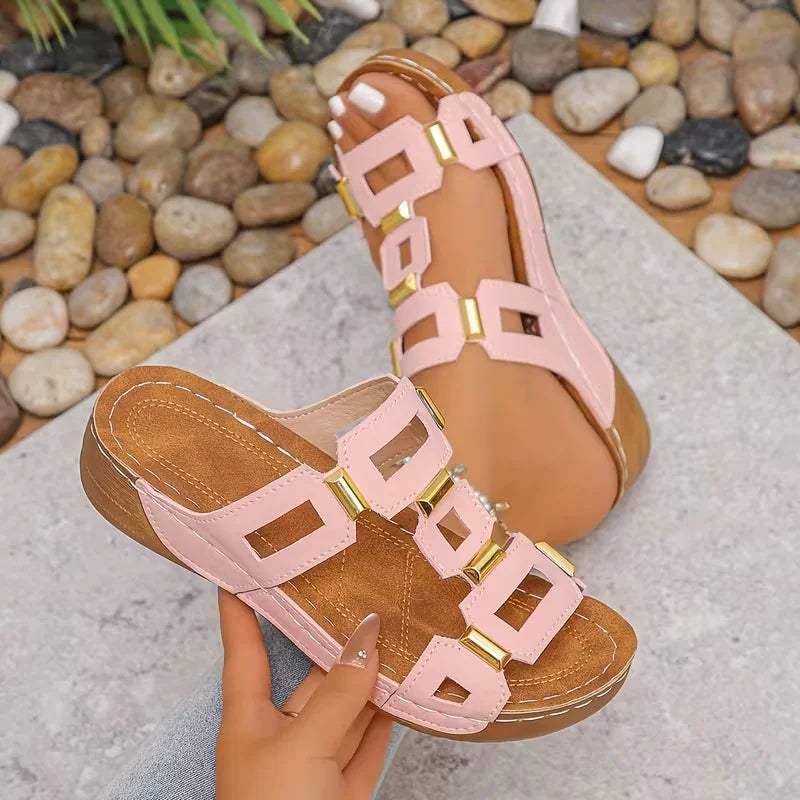 Women’s Roman Style Wedge Sandals - Open-Toe Comfortable Summer Beach Slip-On Shoes