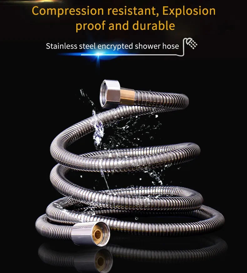 New 1.5/2/3M Flexible Shower Hose — Black SUS304 Stainless Steel Bathroom Water Extension Pipe and Bath Accessories