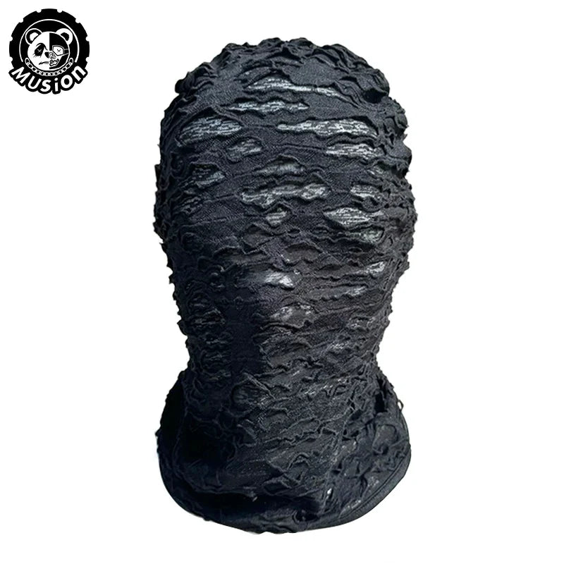 Musion Gothic Punk Face Mask - Distressed Ripped Design Windproof Cover for Skiing, Cycling & Street Style