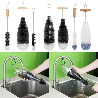 Beechwood Handled Soda Stream Bottle Brush | Glassware & Jars Cleaner | Kitchen Cleaning Tool for Drinkware & Wineglass Bottles