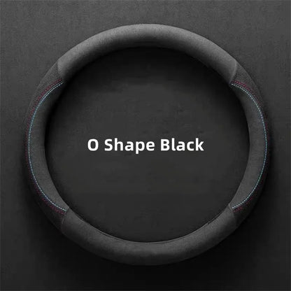 Universal Cowhide Suede Steering Wheel Cover — Breathable 37-38cm Car Steering Wheel Wrap Accessories