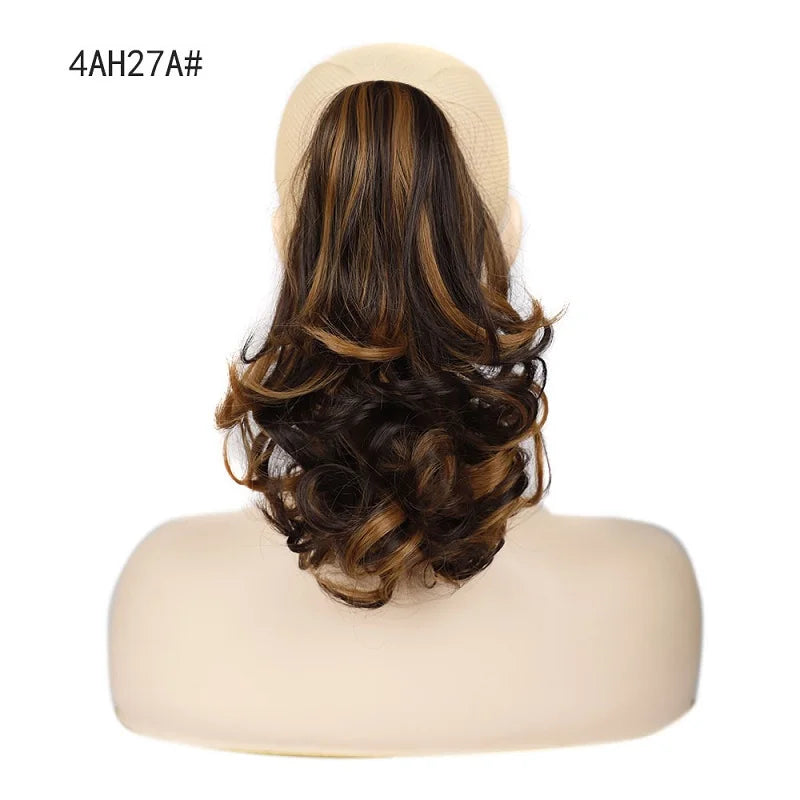 12-Inch Synthetic Wavy Curly Ponytail Hair Extension with Claw Clip – Mixed Blonde Hairpiece for Women