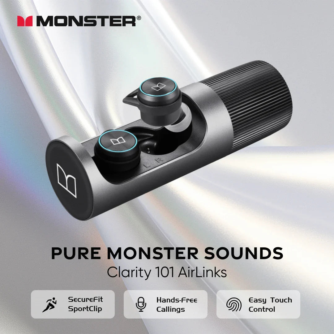 Monster Clarity 101 AirLinks TWS Earbuds – In-Ear Bluetooth Headphones with ENC Noise Cancelling, Waterproof Design & Mic