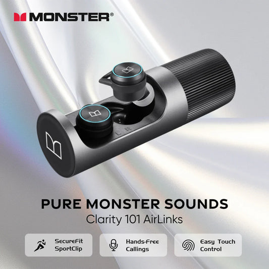 Monster Clarity 101 AirLinks TWS Earbuds – In-Ear Bluetooth Headphones with ENC Noise Cancelling, Waterproof Design & Mic