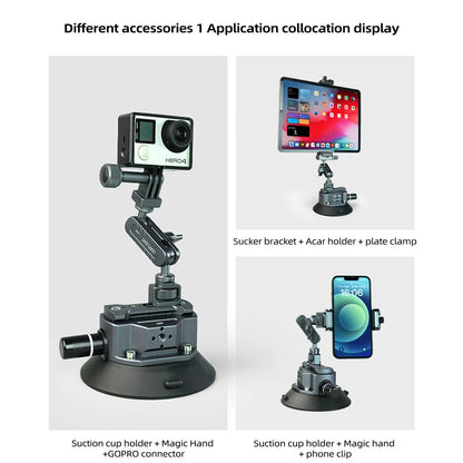 Hand Pump Suction Cup Camera Mount – 360° Adjustable Holder with NATO Clamp for GoPro, Insta360, DSLR & Action Cameras (1/4" & 3/8")