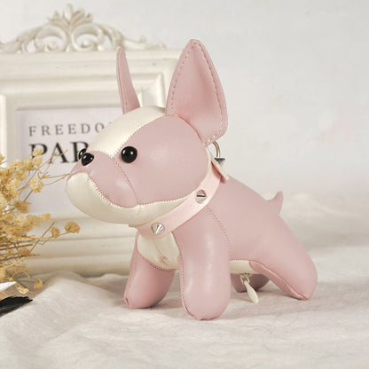 Punk French Bulldog PU Leather Dog Keychain — Fashion Bag Charm for Women Car Key Ring