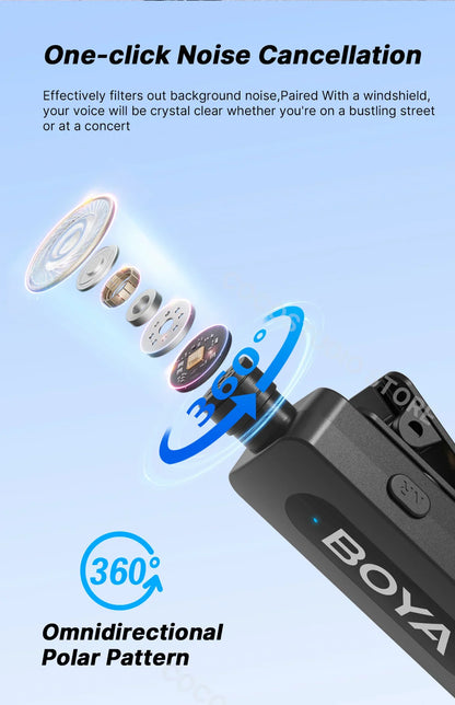 BOYA BY-V3 Wireless Lavalier Microphone – Lapel Mic for iPhone, iPad, Android, USB-C, Gaming, Video Recording & Streaming