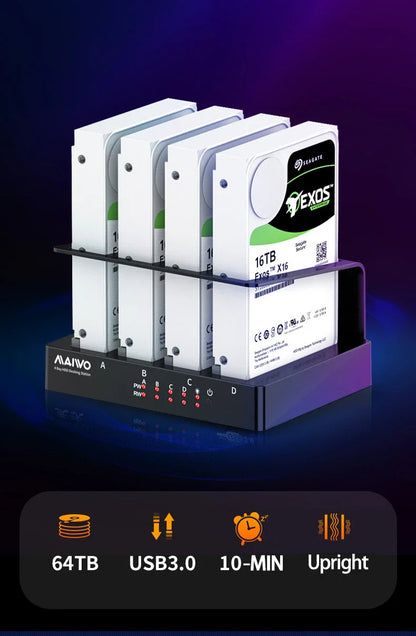 4-Bay SATA to USB 3.0 Hard Drive Enclosure – External Multi-Bay Docking Station for 2.5" & 3.5" HDD/SSD