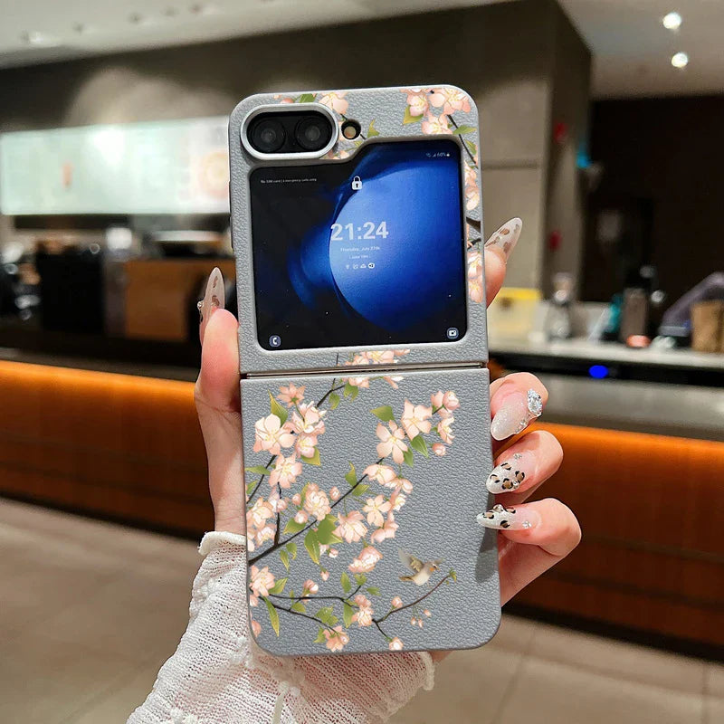 Floral Leather Texture Soft TPU Case for Samsung Galaxy Z Flip 6/5/4/3 5G – Stylish Folding Phone Cover