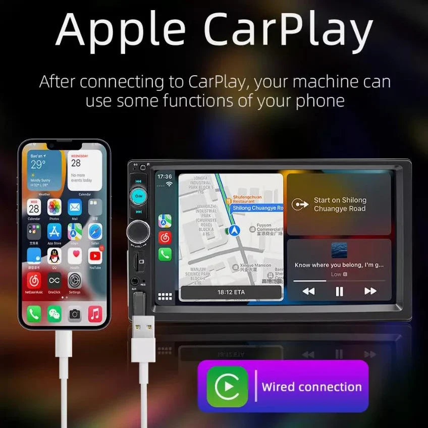7-Inch 1DIN Touchscreen Car Stereo - Apple CarPlay, Android Auto, Bluetooth & Backup Camera Support