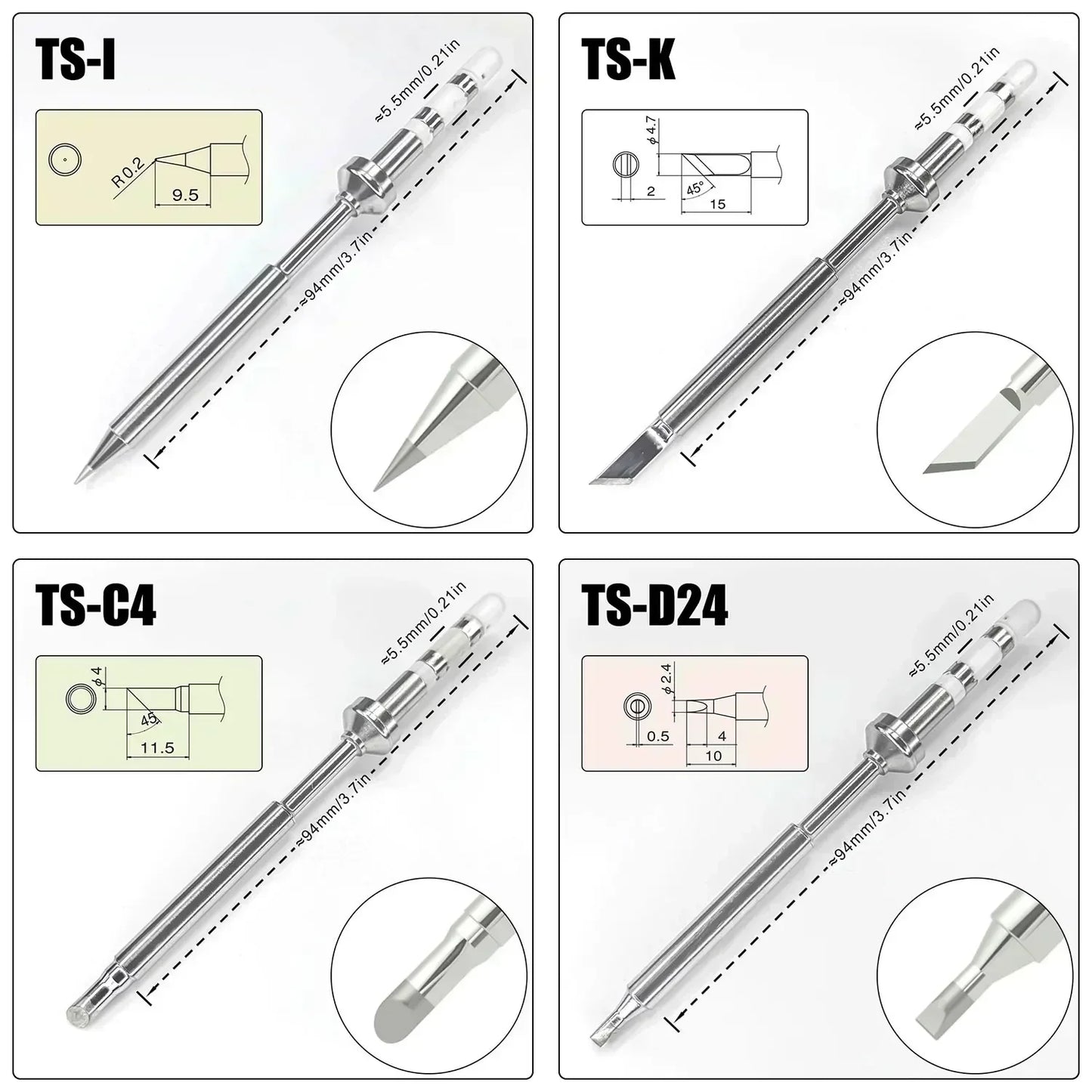 Pine64 TS100 TS101 Soldering Iron Tips – Replacement for Pinecil V2 & TS Series Models, B2 ILS BC2