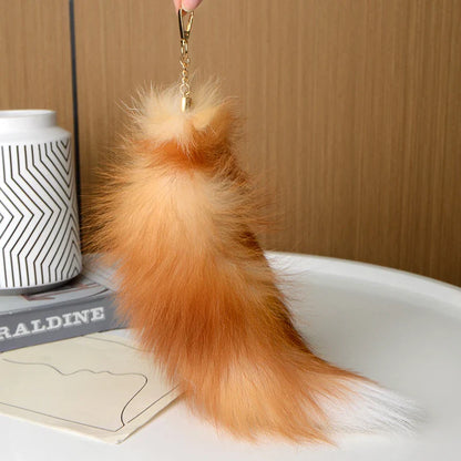 2024 Natural Fox Fur Tail Keychain – Chic Y2K Furry 40cm Keyring Accessory for Women’s Car Keys