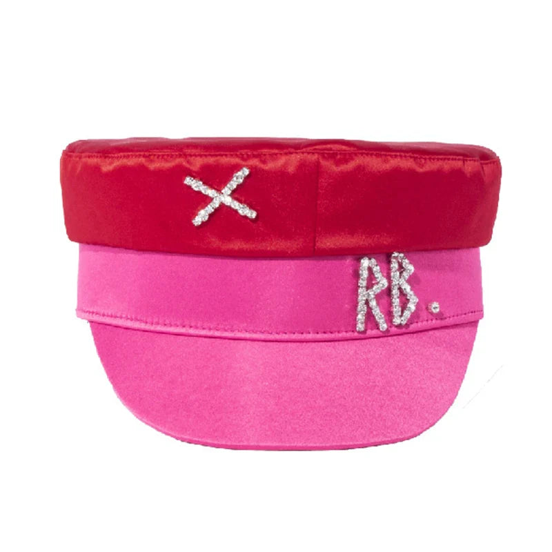 Designer Women’s Winter Newsboy Cap – Diamond Letter Baker Boy Hat with Visor, Stylish Warm Fashion Hat