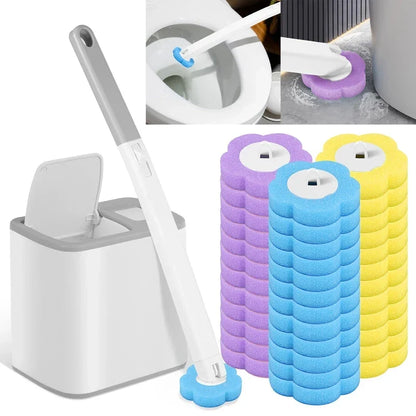 Disposable Toilet Brush Kit - Long Handle Bathroom Cleaner with Replacement Heads & Auto Lid Opening