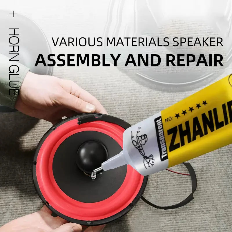 Zhanlida Speaker Repair Glue — 15/50/80ML Black & Transparent Adhesive for Foam, Rubber Edge, Dust Cap & Cone