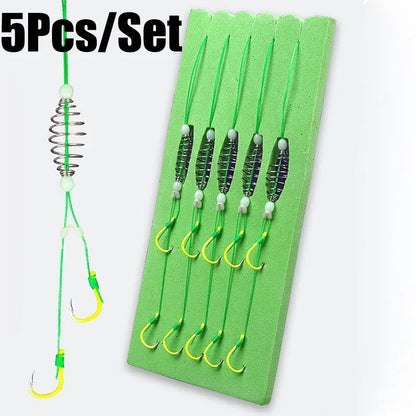 5PCS Fluorescent Green Fishing Hooks - High Carbon Steel Sharp Spring Hooks for Saltwater & Freshwater Fishing