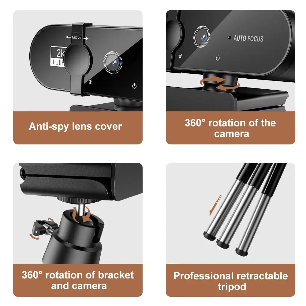 4K Webcam with Microphone - 1080P Mini Camera, 2K Full HD, Auto Focus for PC, Laptop, Video Shooting