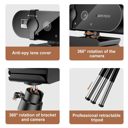 4K Webcam with Microphone - 1080P Mini Camera, 2K Full HD, Auto Focus for PC, Laptop, Video Shooting