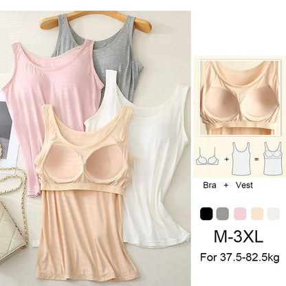Women’s Modal Plus Size Tank Top - Soft Built-In Chest Pad Camisole with Comfortable Integrated Wear-Free Support