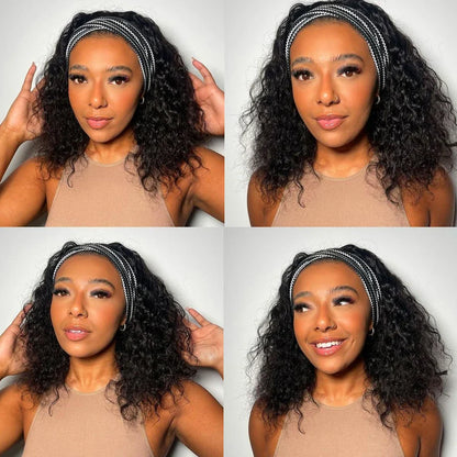 Headband Wig Human Hair - Kinky Curly MYLOCKME No Glue, Full Machine Made Brazilian Remy Hair for Women, 180% Density