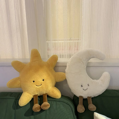 Adorable Smile Face Moon & Sun Plush Toy – Cute Cartoon Weather Stuffed Pillow for Kid's Bedroom Decor & Sofa