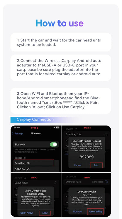XUDA 2025 2-in-1 Wireless CarPlay & Android Auto Mini Box — Smart Plug & Play Adapter with Bluetooth & Fast WiFi Connect