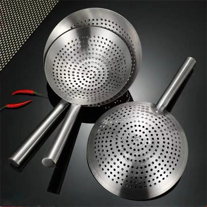 Thickened 304 Stainless Steel Colander with Long Handle – Large Kitchen Sieve for Oil, Flour, Noodles & Dumplings