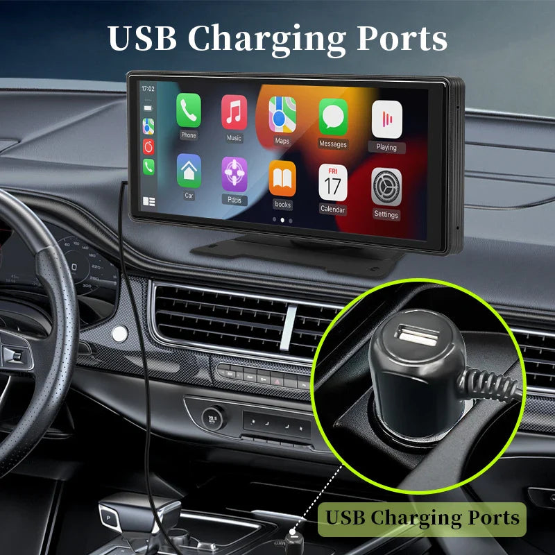 10.26" Car Mirror Radio Multimedia Player – Wireless CarPlay & Android Auto, Bluetooth, AUX, USB Screen